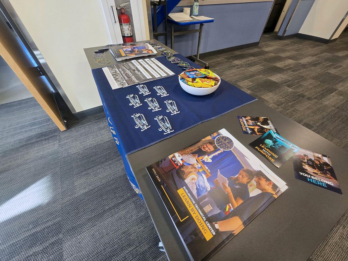 Burlington Technical Center brochures and printed pieces on a display table