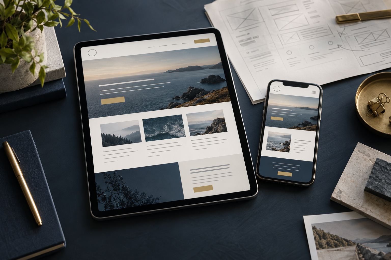 Responsive website designs on a tablet and phone